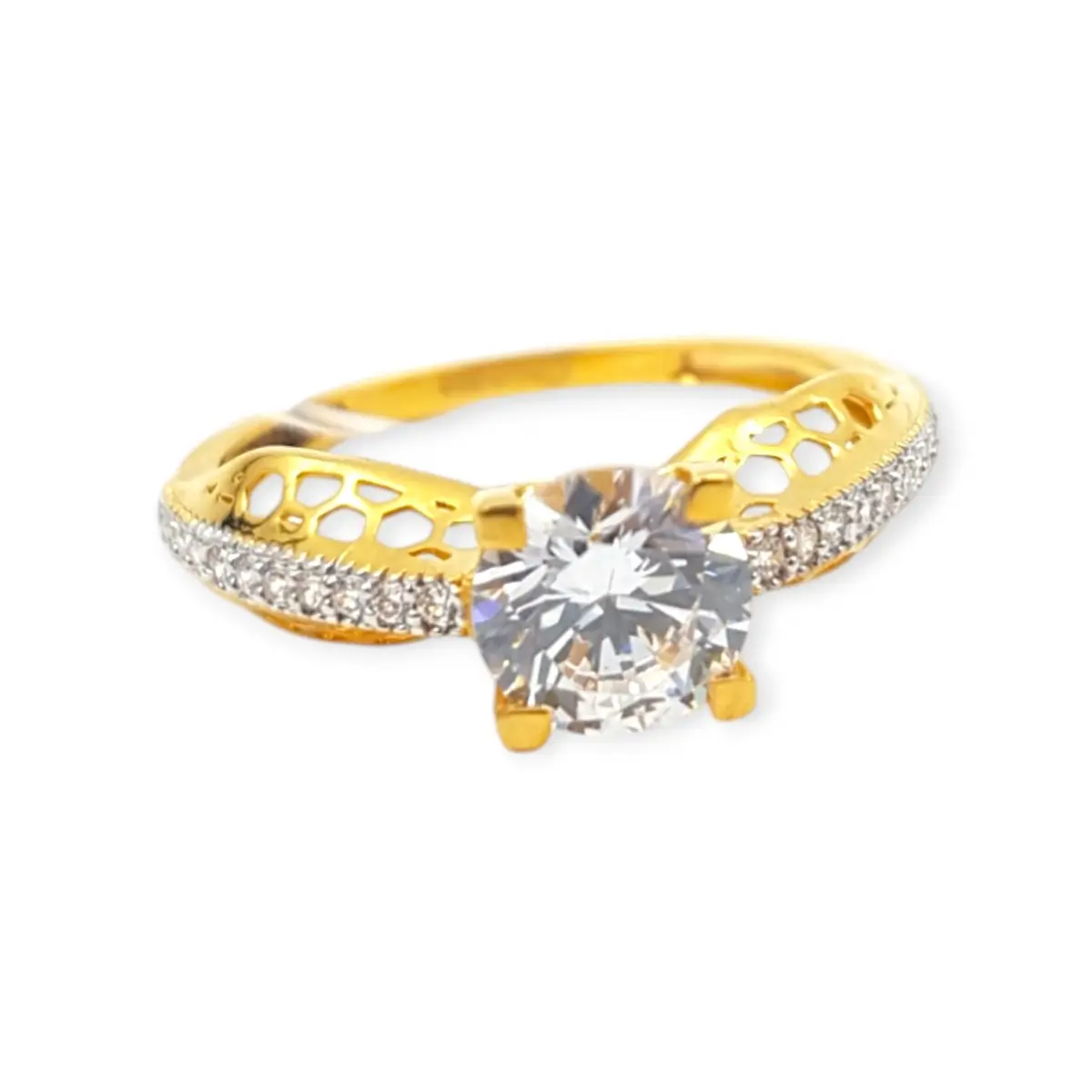 Beautiful Ladies Gold Ring with Solitaire and Amazing Design